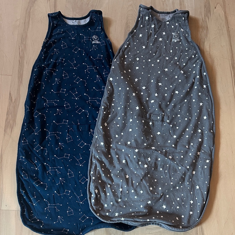 Starry Night Kids Pajamas Sleep Sacks - Blue and Gray